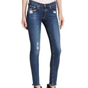 Rag & Bone Skinny Jeans La Paz Dark Blue Distressed Wash 28